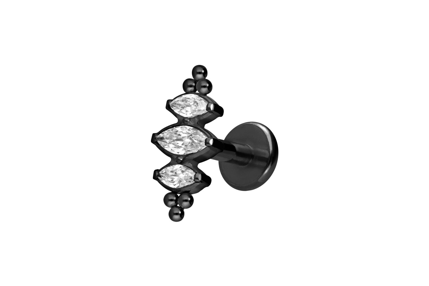 Titan Labret Piercing mit Innengewinde 3 KRISTALLTROPFEN + KUGELN